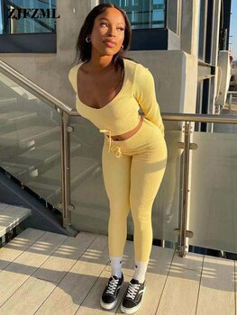 Sporty Two Piece Lounge Sets Women's Tracksuits Boat Neckline Long Sleeve Crop Top and Simple Bodycon Sweatpants GYM