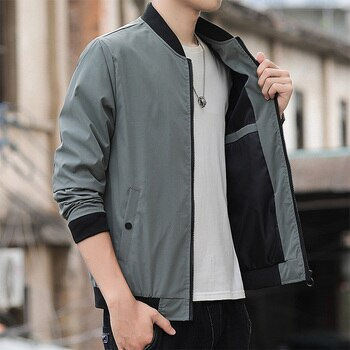 Mens Jackets Spring Autumn Bomber Zipper Casual Jackets Fashion Solid Color Male Outwear Baseball Collar Men Tops Brand Clothing